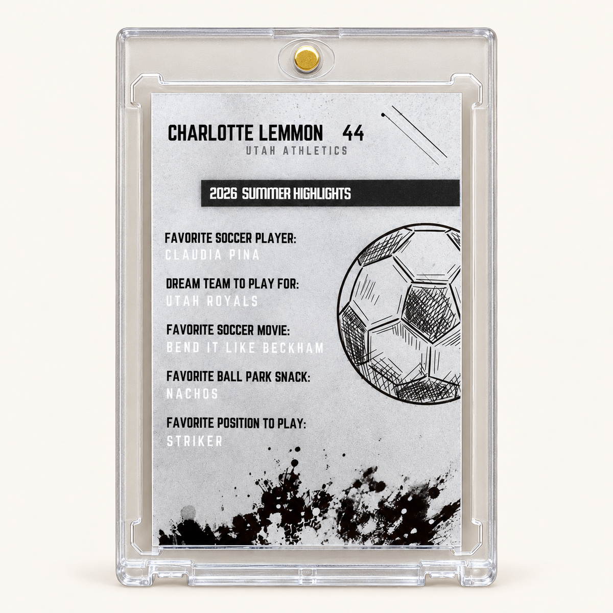 Personalized soccer trading card back