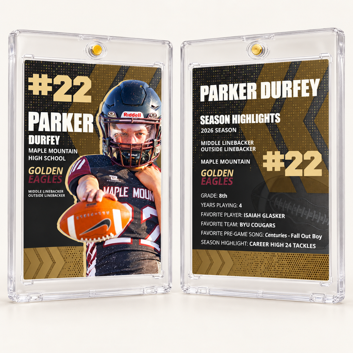 Parker Durfey football trading card front and back examples