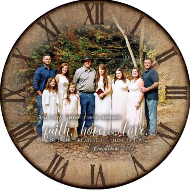 Approved custom design proof of the extended-family clock featuring Faith, Hope & Love.
