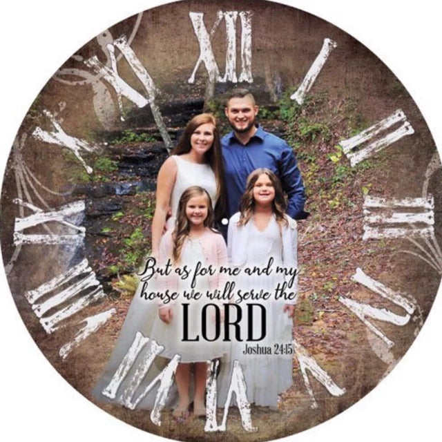 Approved custom design proof of the family-of-four clock featuring Joshua 24:15.